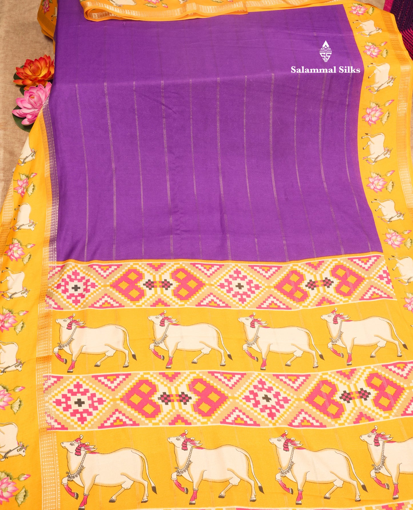 Bottle Green Semi Crepe Saree With Contrast Reddish Pink Border
