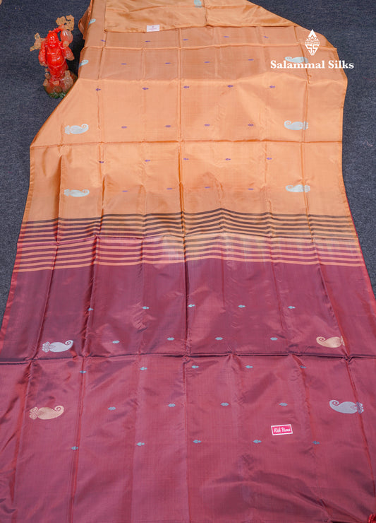 Mustard Yellow Thread work Buttas Banana Pinth Saree (Vaazhainaar Pattu) With Contrast Olive Maroon Blouse