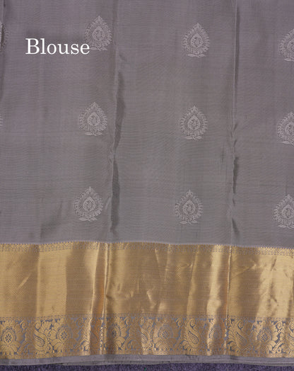 Beautiful Navy Blue Puremix Silk Saree With Contrast Grey Traditional Evening Morning Border