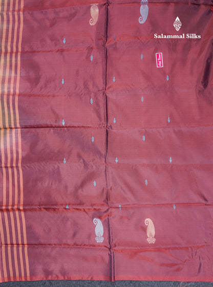 Mustard Yellow Thread work Buttas Banana Pinth Saree (Vaazhainaar Pattu) With Contrast Olive Maroon Blouse