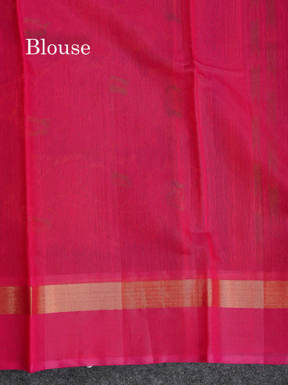SICO Cotton Saree - Peach Colour Body With Copper Zari Butta & Dual Tone Blue Border