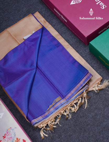 Dual Tone Purple Thread work Buttas Banana Pinth Saree (Vaazhainaar Pattu) With Contrast Light Chocolate Blouse