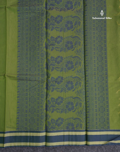 Kota Cotton Saree - Olive Green Colour Body Thread Butta With Navy Blue Border