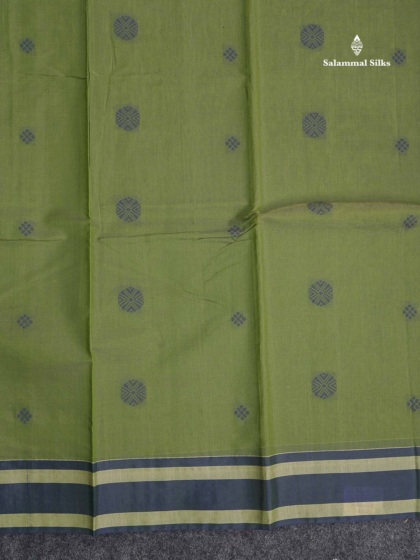 Kota Cotton Saree - Olive Green Colour Body Thread Butta With Navy Blue Border