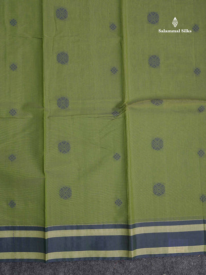 Kota Cotton Saree - Olive Green Colour Body Thread Butta With Navy Blue Border
