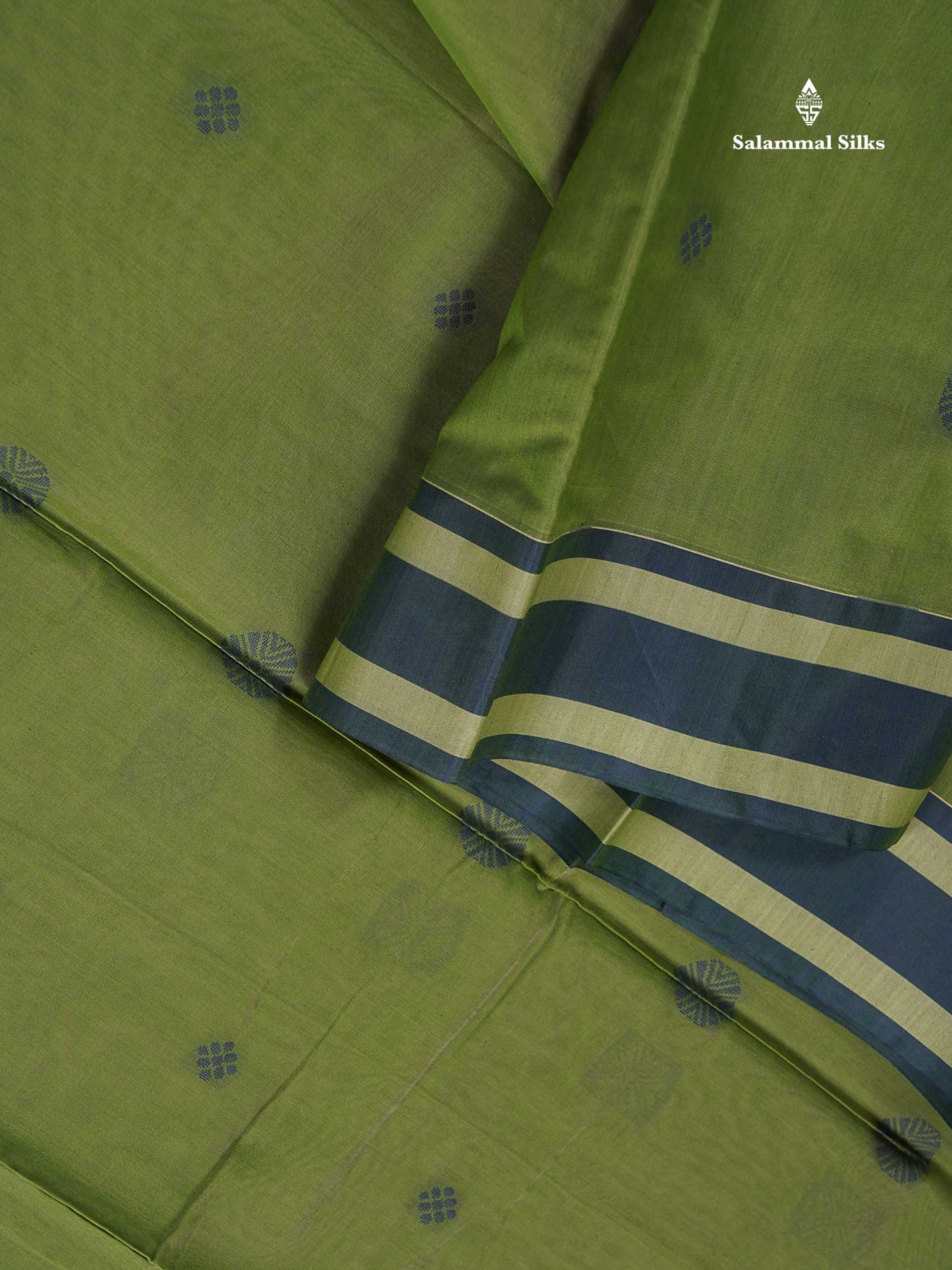 Kota Cotton Saree - Olive Green Colour Body Thread Butta With Navy Blue Border