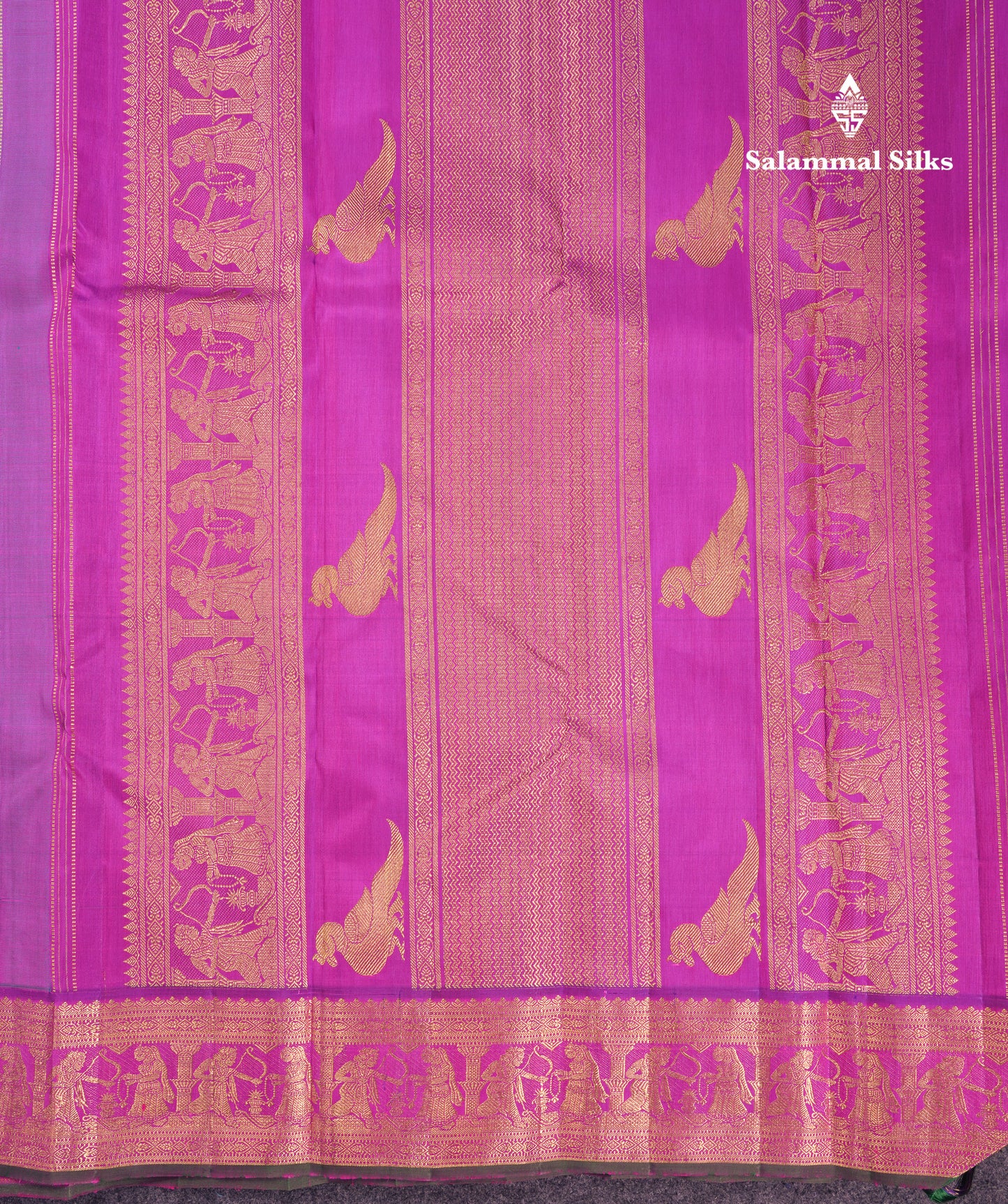 Korvai Beautiful Sapphire Blue Pure Kanjivaram Silk Saree With Contrast Vadamalli Traditional Medium Border