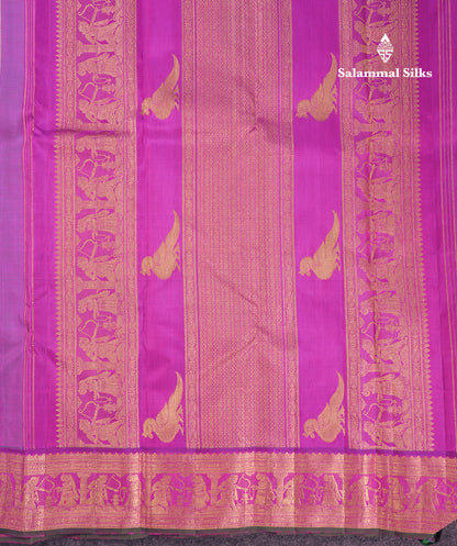 Korvai Beautiful Sapphire Blue Pure Kanjivaram Silk Saree With Contrast Vadamalli Traditional Medium Border