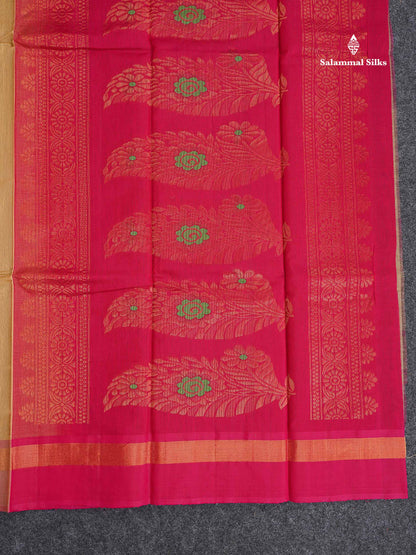 SICO Cotton Saree - Mehandi Green Colour Body With Copper Zari Butta & Magenta Border