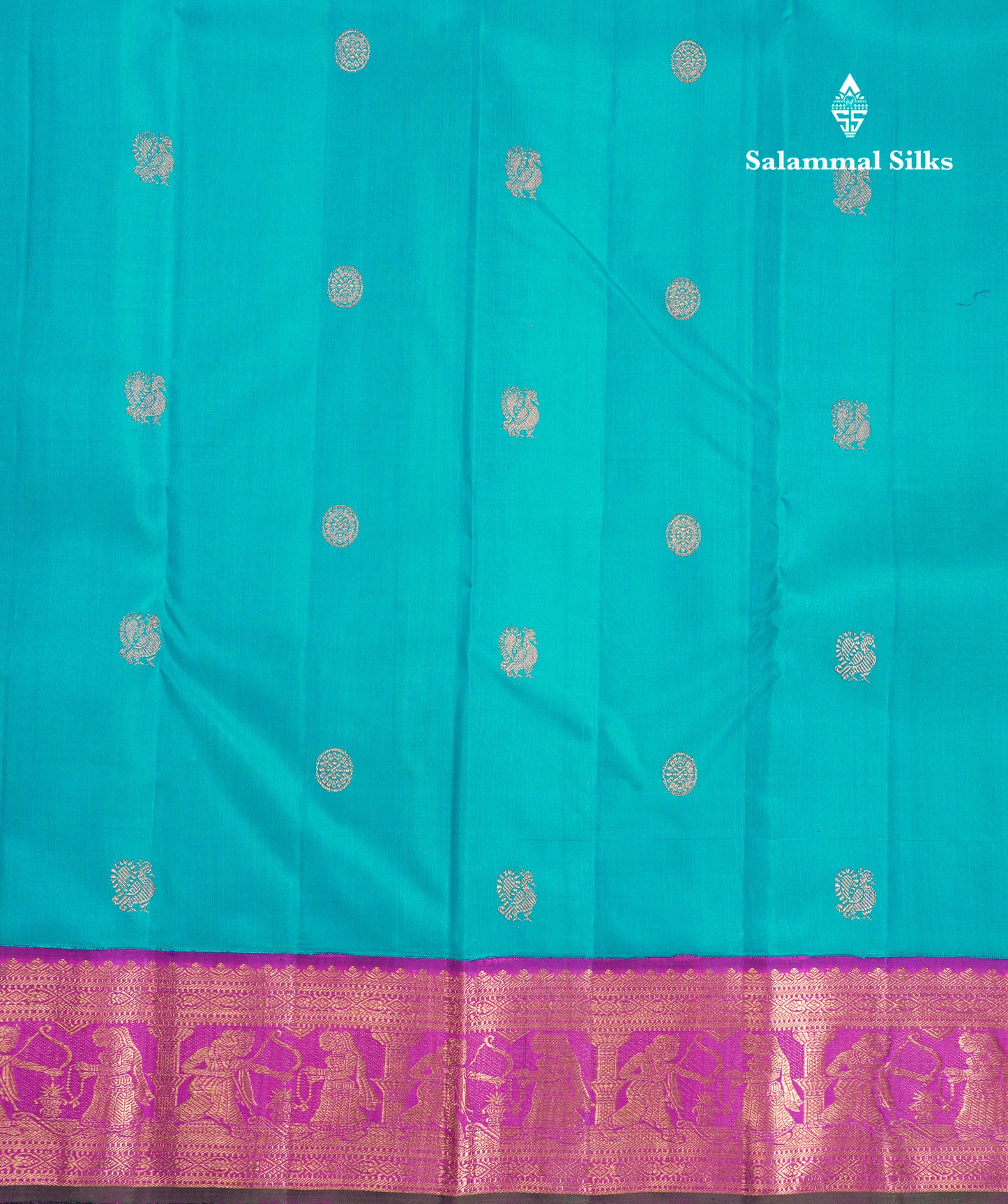 Korvai Beautiful Sapphire Blue Pure Kanjivaram Silk Saree With Contrast Vadamalli Traditional Medium Border