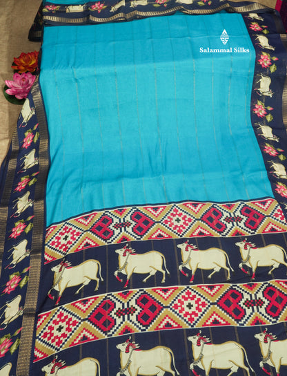 Bottle Green Semi Crepe Saree With Contrast Reddish Pink Border