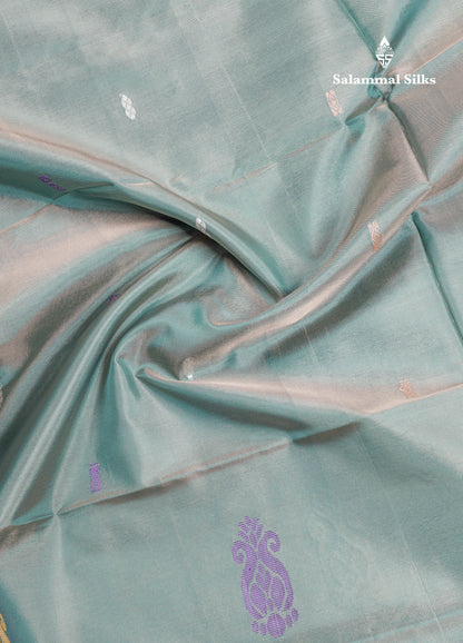 Elaichi Green Thread work Buttas Banana Pinth Saree (Vaazhainaar Pattu) With Contrast Pink Blouse