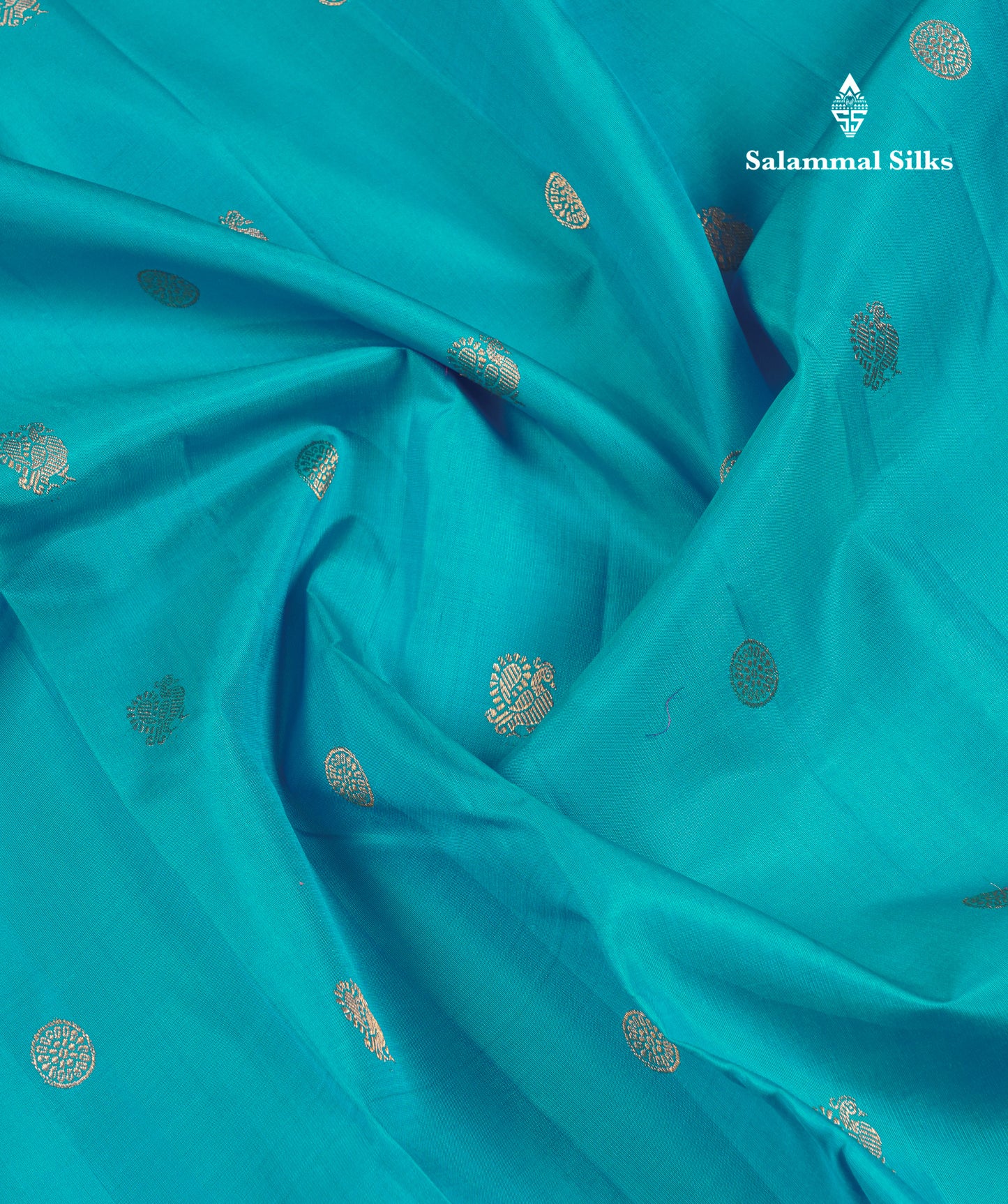 Korvai Beautiful Sapphire Blue Pure Kanjivaram Silk Saree With Contrast Vadamalli Traditional Medium Border
