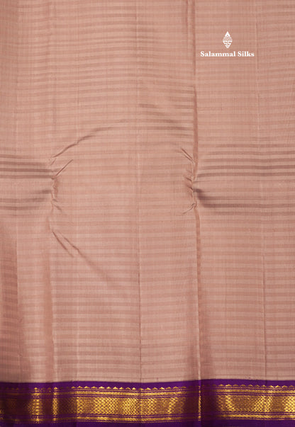 Light Chocolate Colour Pure Kanjivaram Silk Saree With Contrast Violet Small Border