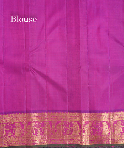 Korvai Beautiful Sapphire Blue Pure Kanjivaram Silk Saree With Contrast Vadamalli Traditional Medium Border