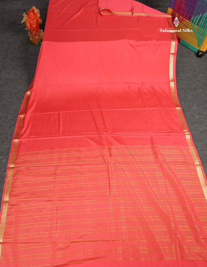 Semi Mysore Silk Saree - Bright Pink  Colour Body Plain With Small Border