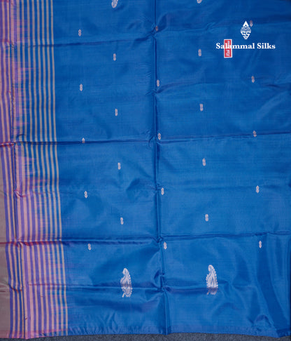 Dual Tone Pinkish Brown Thread work Buttas Banana Pinth Saree (Vaazhainaar Pattu) With Contrast Violet Blouse