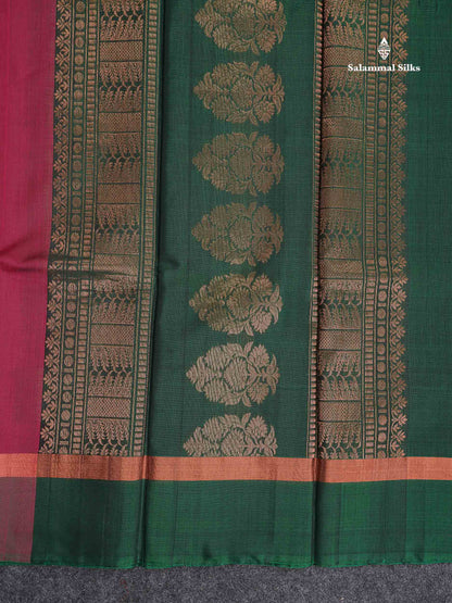 SICO Cotton Saree - Pink Colour Body Copper Zari Butta With Bottle Green Blouse