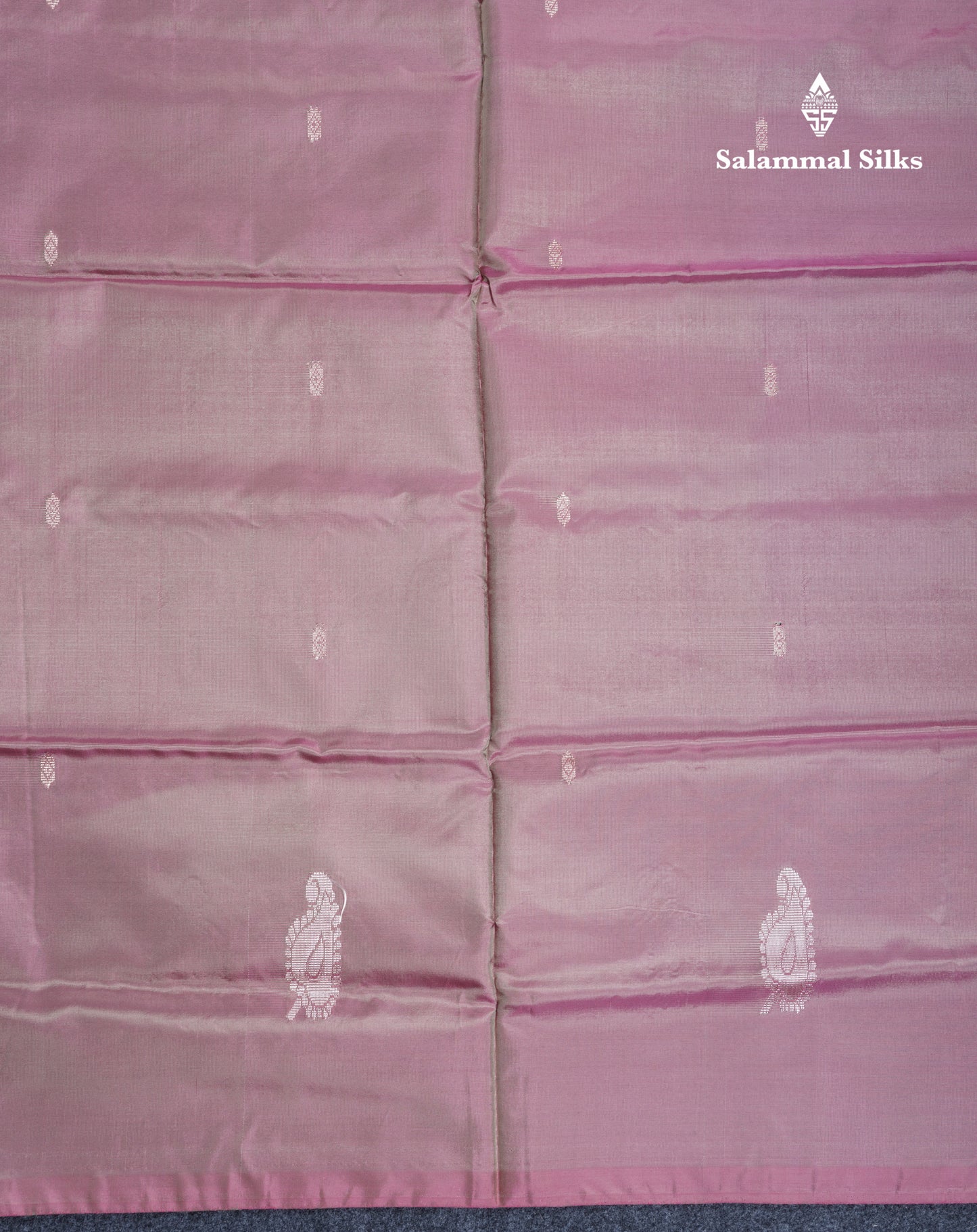 Dual Tone Pinkish Brown Thread work Buttas Banana Pinth Saree (Vaazhainaar Pattu) With Contrast Violet Blouse