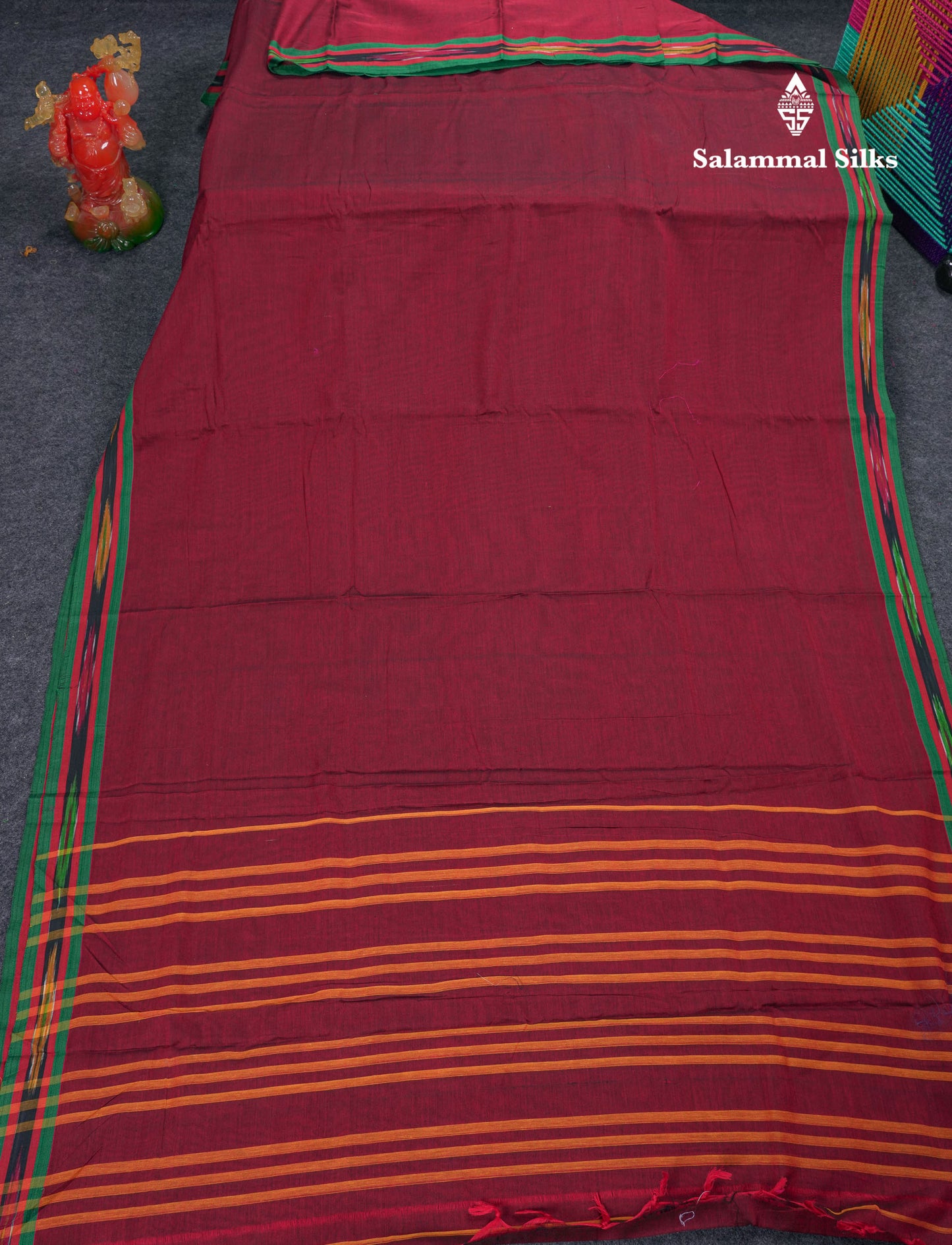 Beautiful Violet Plain Pure Cotton Saree With Ikkat Design Small Border