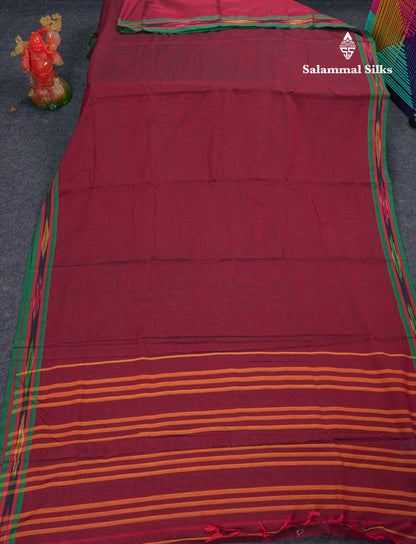 Beautiful Violet Plain Pure Cotton Saree With Ikkat Design Small Border