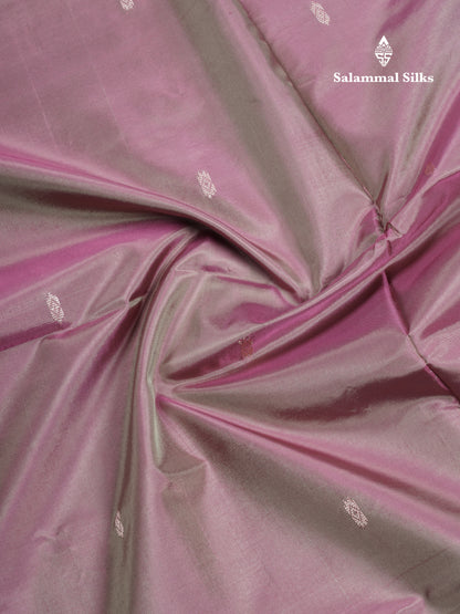 Dual Tone Pinkish Brown Thread work Buttas Banana Pinth Saree (Vaazhainaar Pattu) With Contrast Violet Blouse