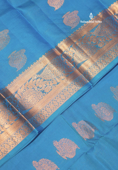 Blue Colour Pure Kanjivaram Silk Saree With Gold Zari Border