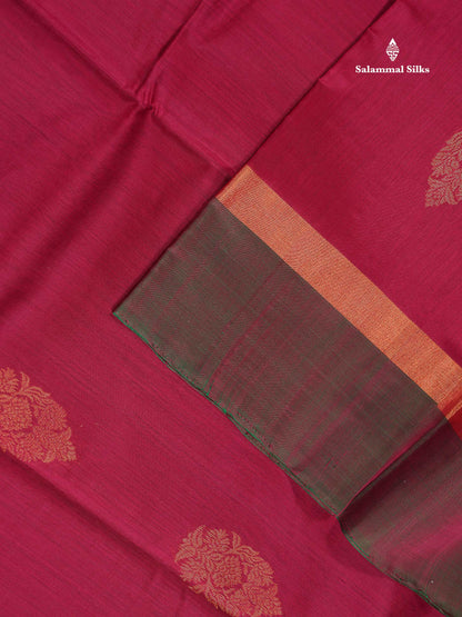 SICO Cotton Saree - Pink Colour Body Copper Zari Butta With Bottle Green Blouse