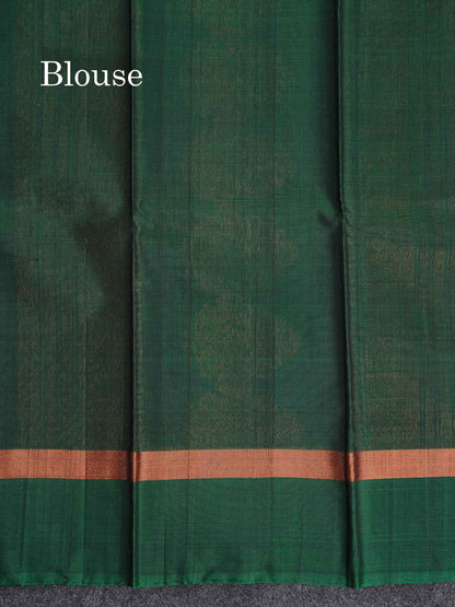 SICO Cotton Saree - Pink Colour Body Copper Zari Butta With Bottle Green Blouse