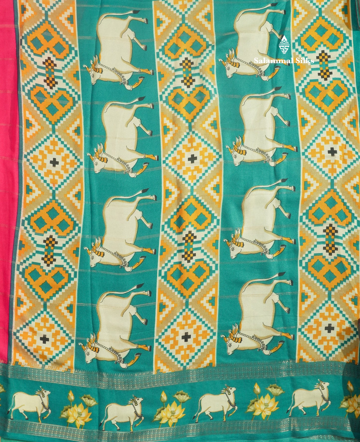 Bottle Green Semi Crepe Saree With Contrast Reddish Pink Border