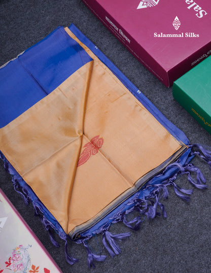 Sandal Thread work Buttas Banana Pinth Saree (Vaazhainaar Pattu) With Contrast Violet Blouse