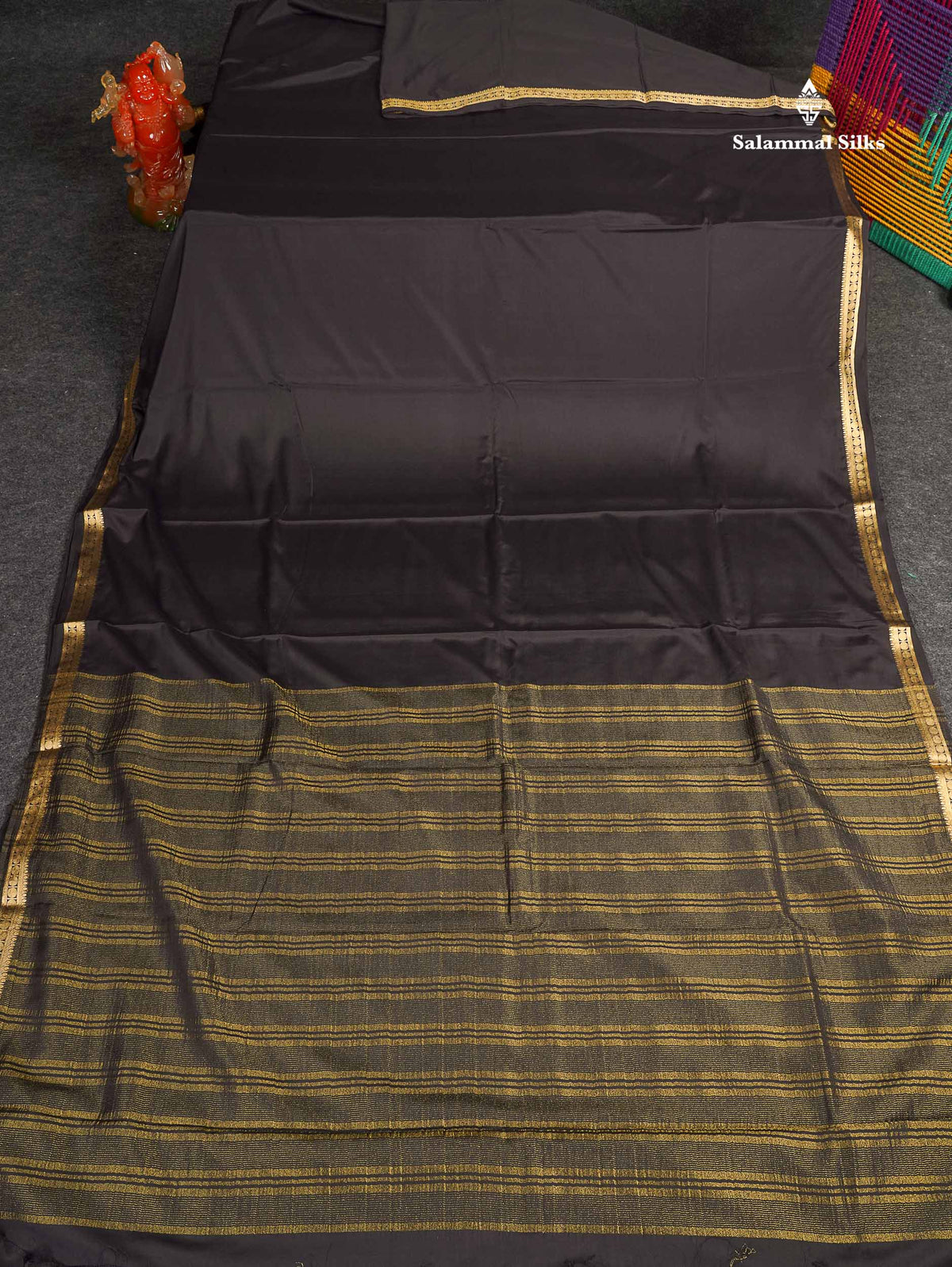 Semi Mysore Silk Saree - Black Colour Body Plain With Small Border