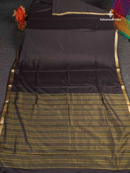 Semi Mysore Silk Saree - Black Colour Body Plain With Small Border