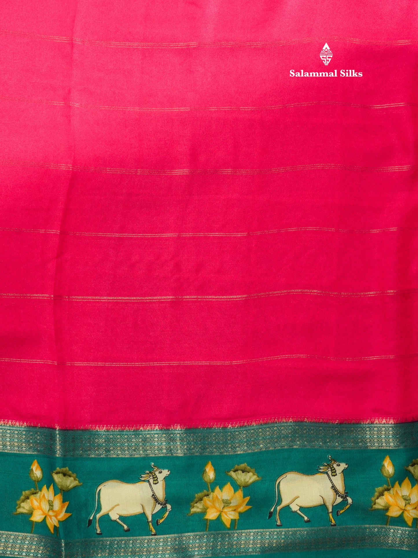 Bottle Green Semi Crepe Saree With Contrast Reddish Pink Border
