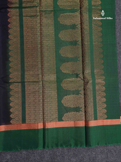 SICO Cotton Saree - Dark Navy Blue Colour Body With Copper Zari Butta & Bottle Green Plain Border
