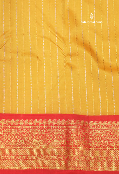 Yellow Colour Pure Kanjivaram Silk Saree With Contrast Red Border