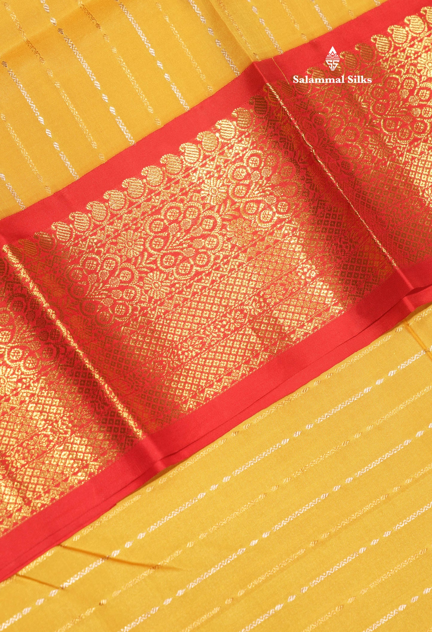 Yellow Colour Pure Kanjivaram Silk Saree With Contrast Red Border