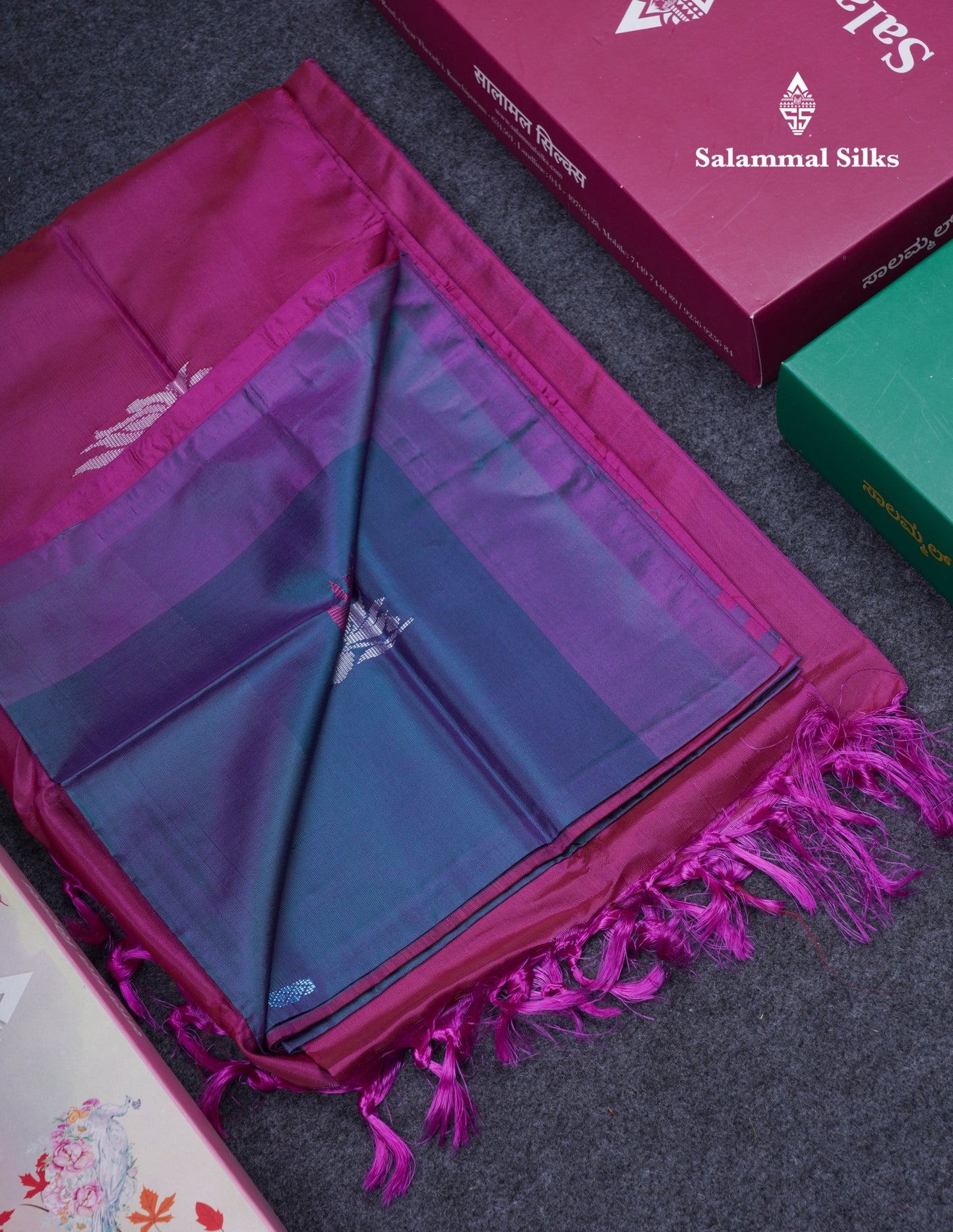 Dual Tone Blue Thread work Buttas Banana Pinth Saree (Vaazhainaar Pattu) With Contrast Pink Blouse