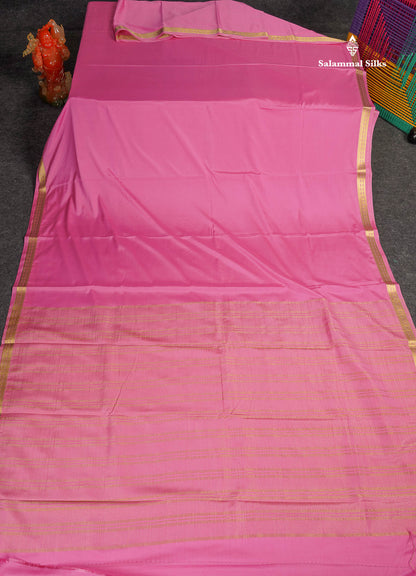 Semi Mysore Silk Saree - Light Pink Colour Body Plain With Small Border
