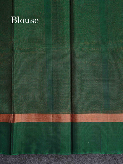 SICO Cotton Saree - Dark Navy Blue Colour Body With Copper Zari Butta & Bottle Green Plain Border