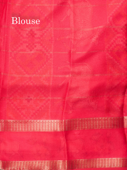 Bottle Green Semi Crepe Saree With Contrast Reddish Pink Border