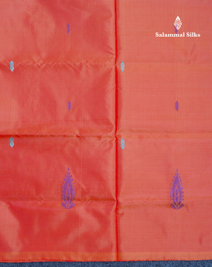 Orange Thread work Buttas Banana Pinth Saree (Vaazhainaar Pattu) With Contrast Green Blouse