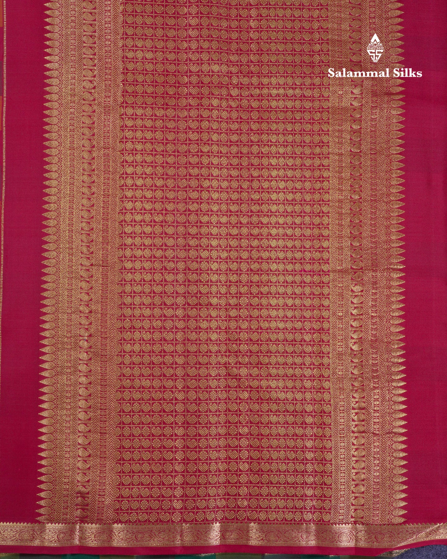 Paalum Pazham Checks With Butta Pure Kanjivaram Silk Saree With Contrast Maroon Blouse