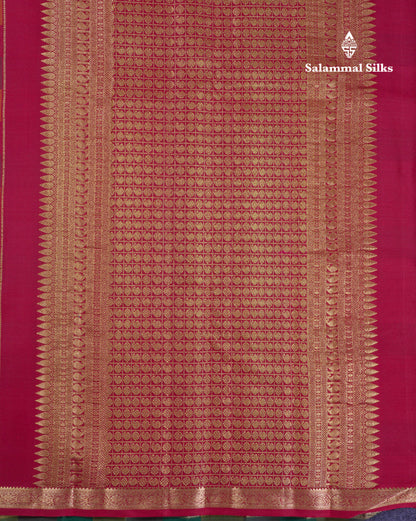 Paalum Pazham Checks With Butta Pure Kanjivaram Silk Saree With Contrast Maroon Blouse
