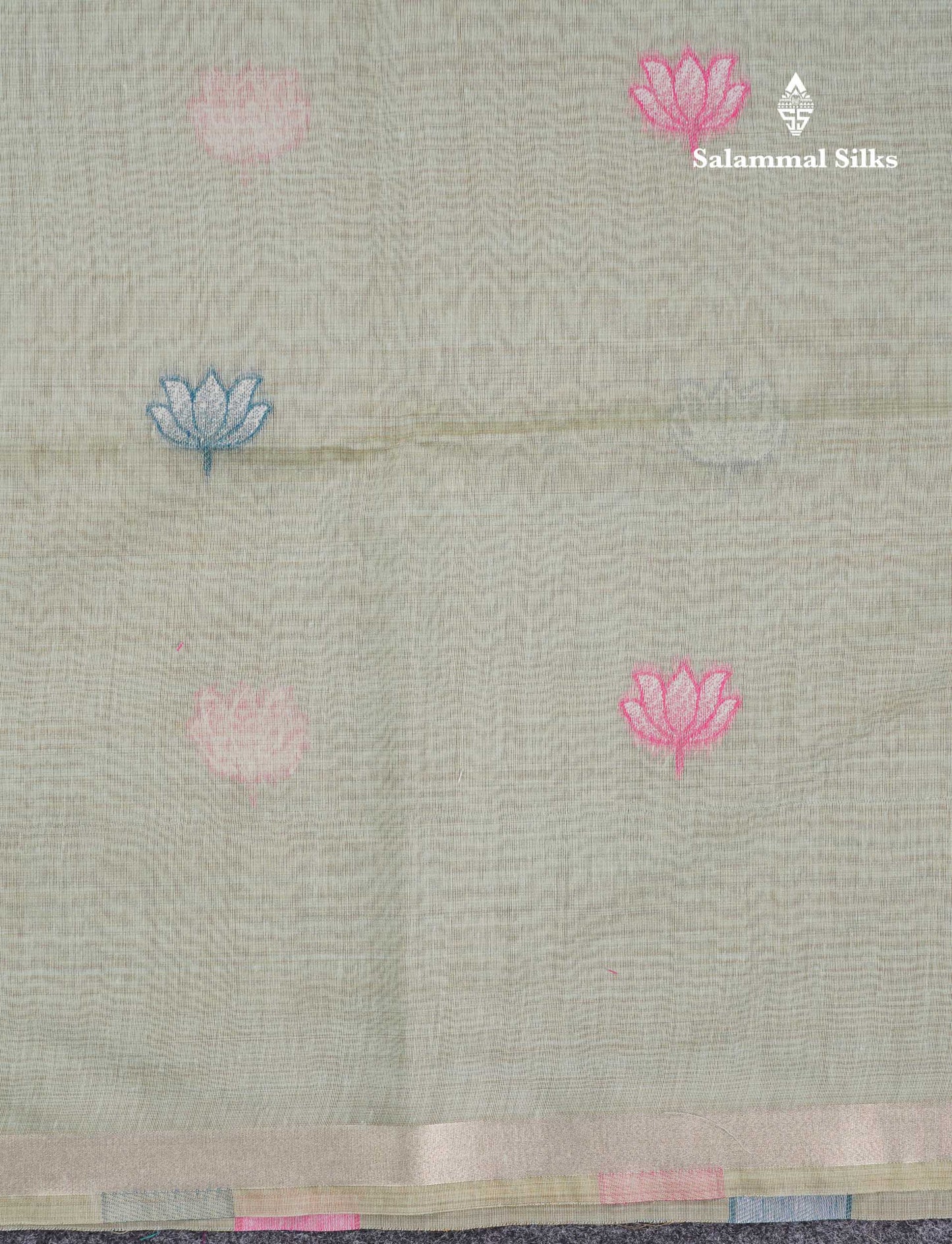 Beautiful Light Rexona Menakari Work Thread Butta Muga Cotton Saree With Blouse