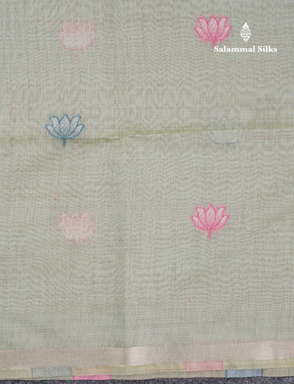 Beautiful Light Rexona Menakari Work Thread Butta Muga Cotton Saree With Blouse