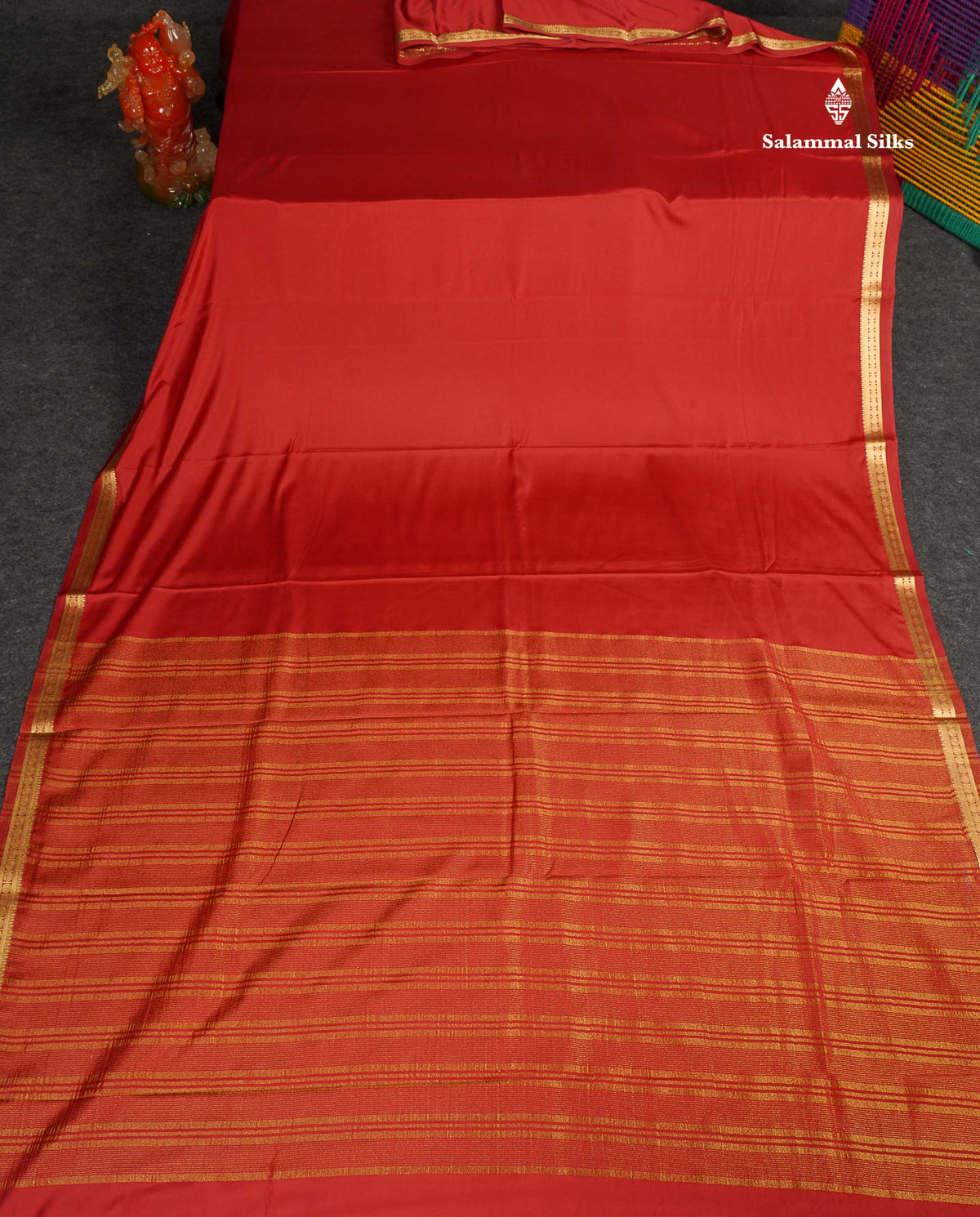 Semi Mysore Silk Saree - Red Colour Body Plain With Small Border