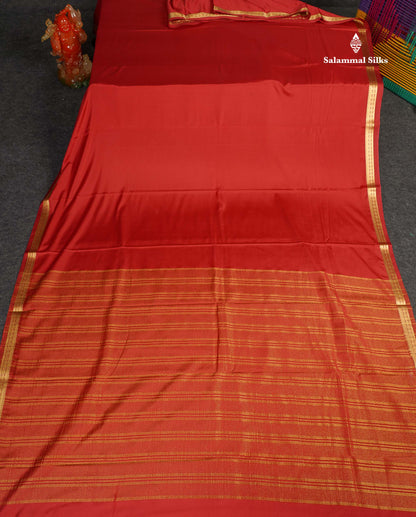 Semi Mysore Silk Saree - Red Colour Body Plain With Small Border