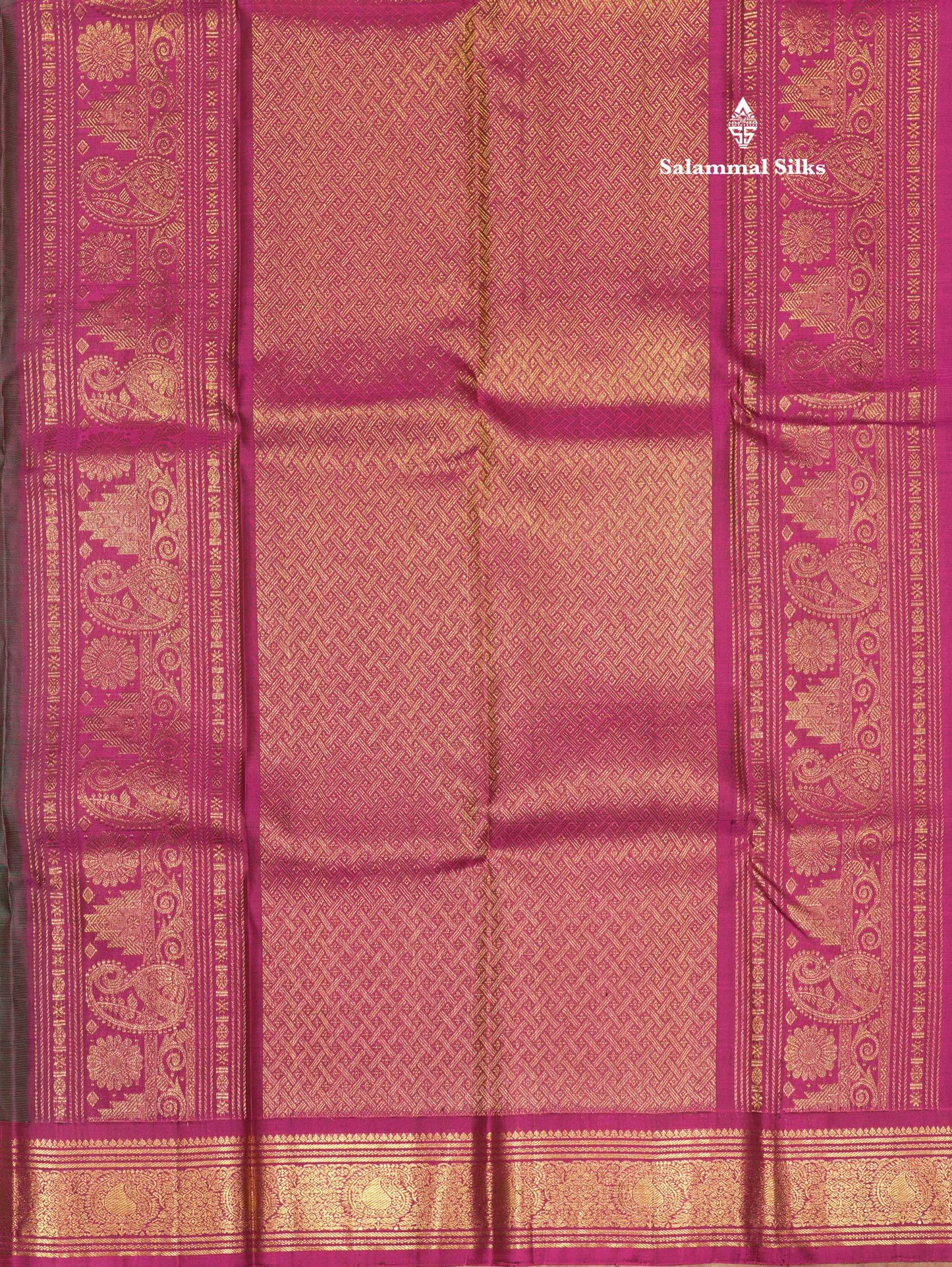 Green Colour Pure Kanjivaram Silk Saree With Contrast Magenta Pink Border