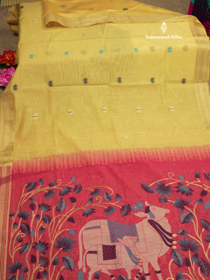Lavender Colour Meenakari Work Muga Cotton Saree With Contrast Purple Blouse